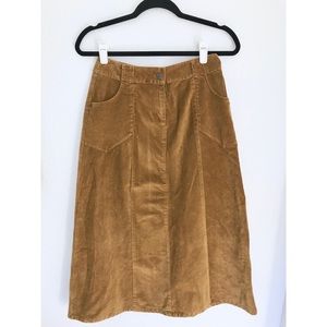 Vintage Mustard Brown Corduroy Midi Skirt